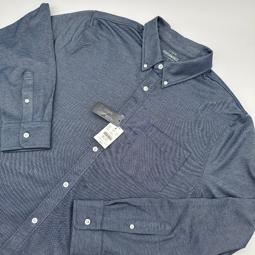 J. Crew Men's Performance Knit Oxford Button Down Long Sleeve Shirt Size L, Blue